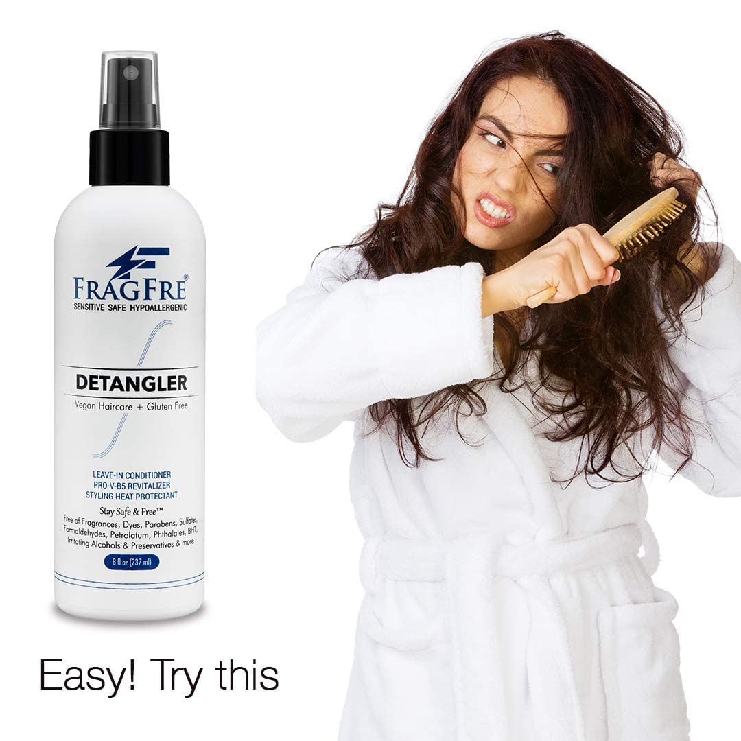 FRAGFRE Heat protection spray in use to reduce heat damage during styling.