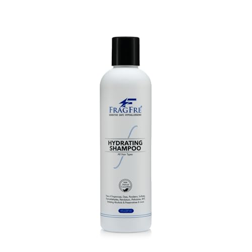 FRAGFRE Hydrating Sensitive Skin Shampoo bottle for all hair types, promotes softness.