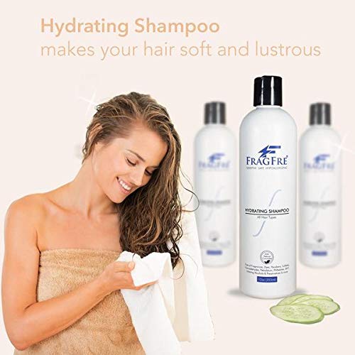 FRAGFRE Hydrating Sensitive Skin Shampoo color-safe formula preserves vibrancy.