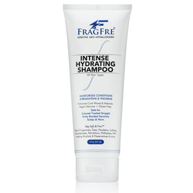 FRAGFRE Intense Hydrating Shampoo bottle shows fragrance-free formula for sensitive scalps