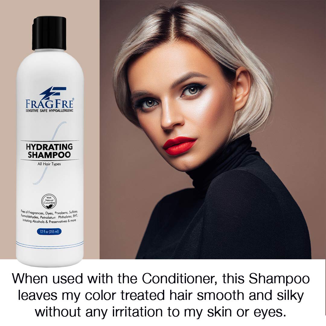 FRAGFRE Shampoo label—fragrance-free formula for sensitive scalps