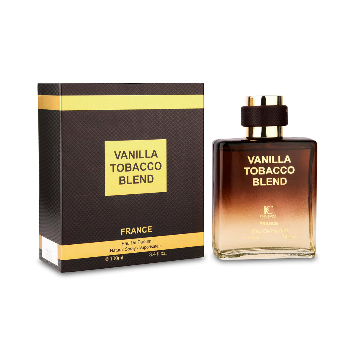 Fragrance Couture Vanilla Tobacco Blend bottle; versatile daily wear with vanilla and tobacco notes