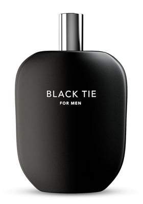 Fragrance One Black Tie Extrait de Parfum bottle front, long-lasting woody oriental scent for formal evenings.
