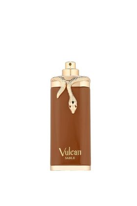 Fragrance World Vulcan Sable spray mist capturing aroma release.