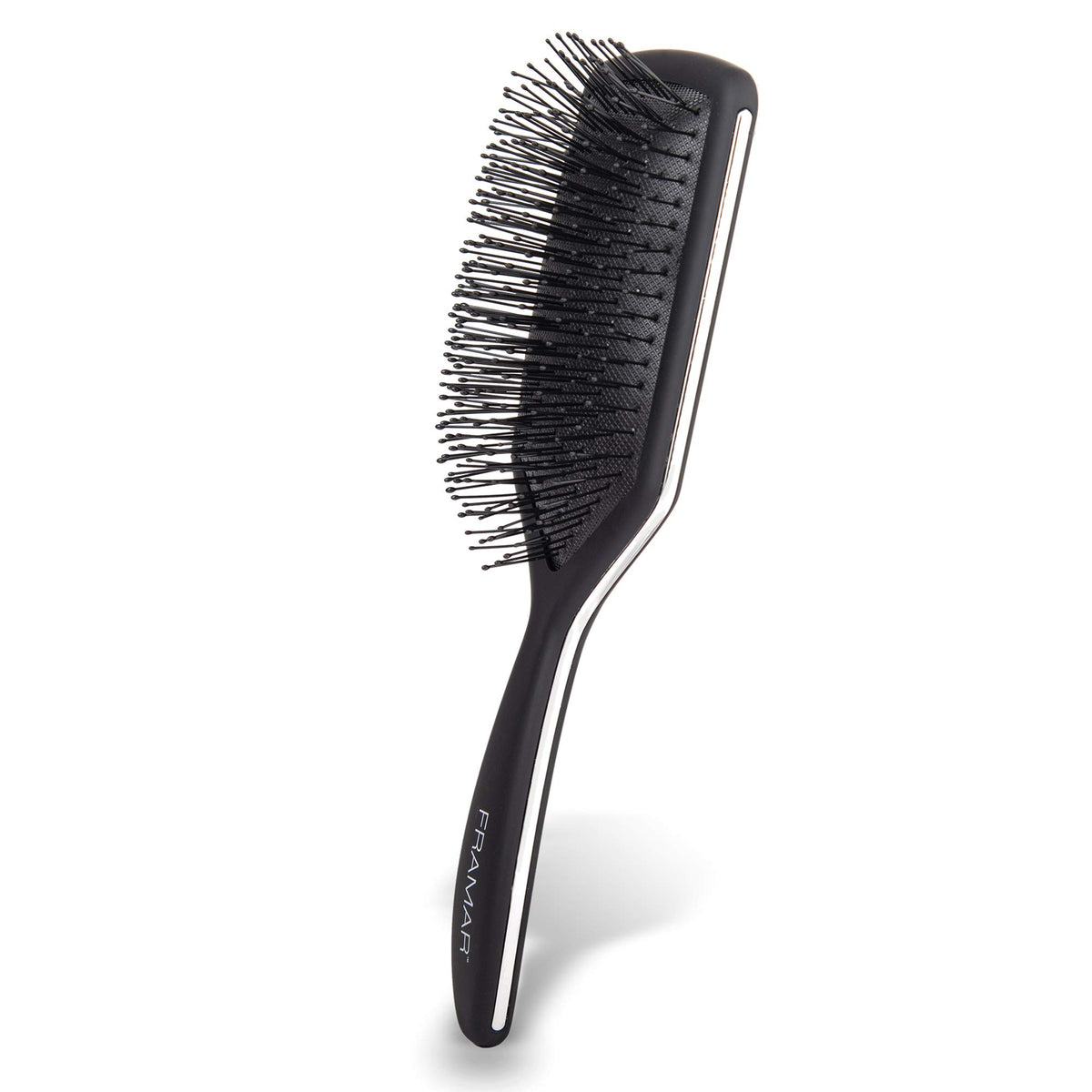 FRAMAR black paddle brush bristles close-up showing gentle detangling action