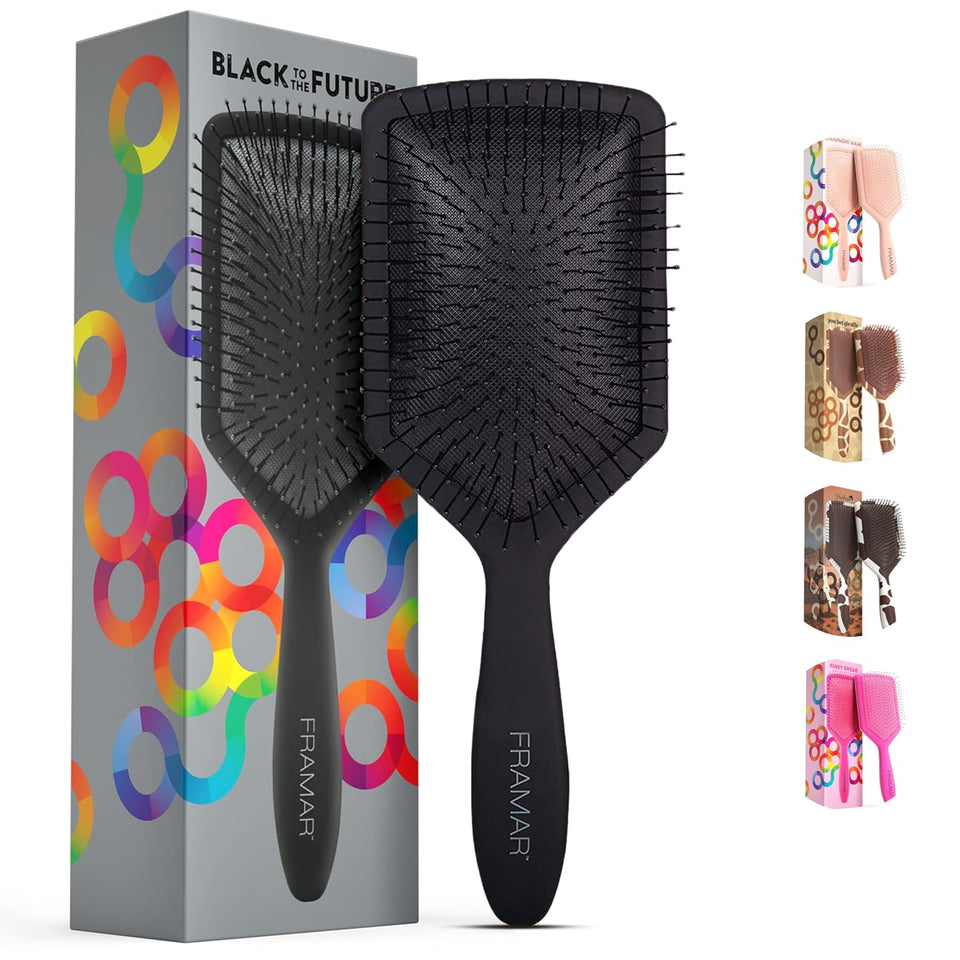 FRAMAR black paddle brush front view for smooth, pain-free detangling