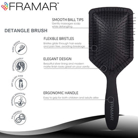 FRAMAR black paddle brush in use on wet hair for smooth detangling