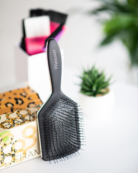 FRAMAR black paddle brush in three color variants with silver lining