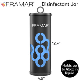 FRAMAR disinfectant jar with easy grip handle for safe immersion and removal.