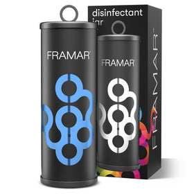 FRAMAR disinfectant jar in matte black finish adds stylish storage at the station.