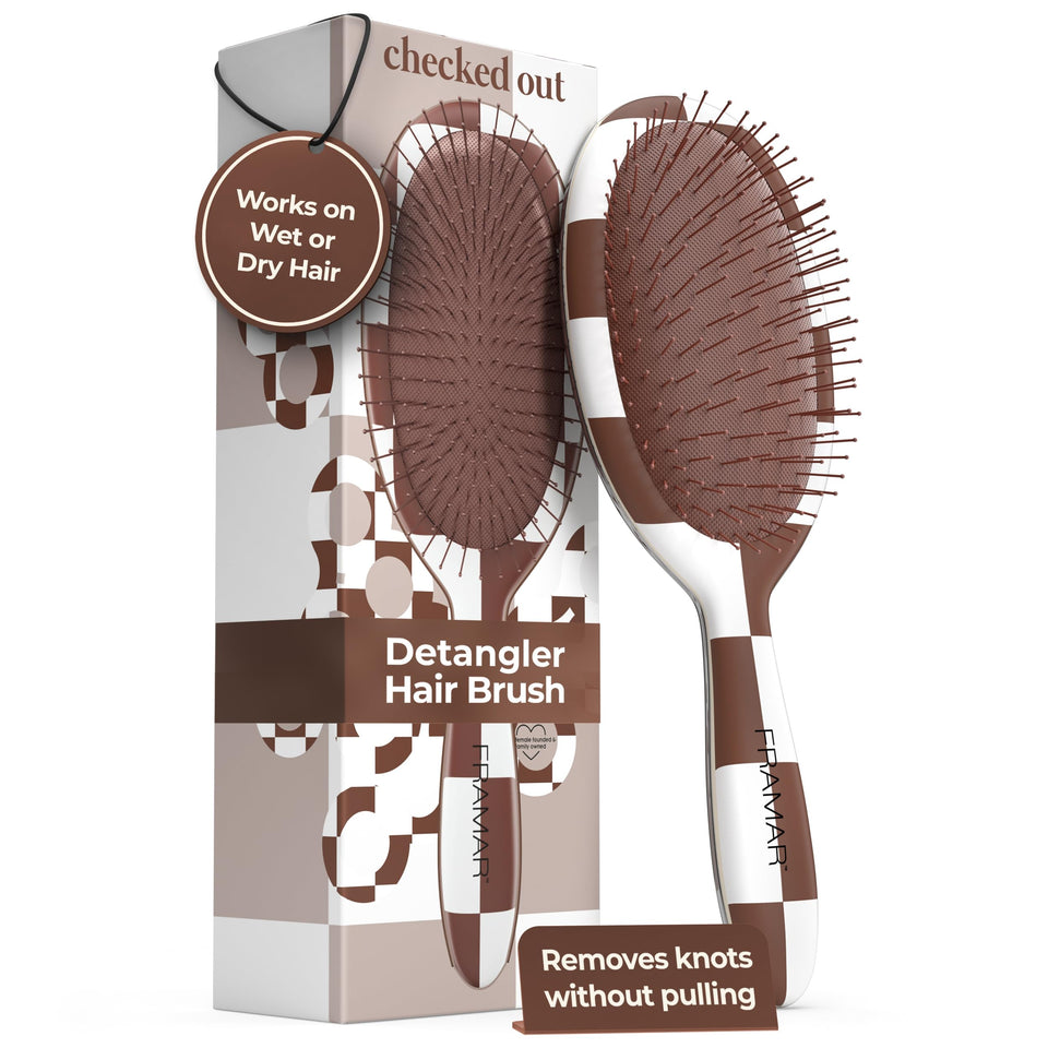 FRAMAR Hair Brush Detangler hero image in chocolate finish eases tangles quickly