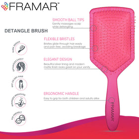 Framar paddle brush knots and tangles removed with soft bristles for sensitive scalps