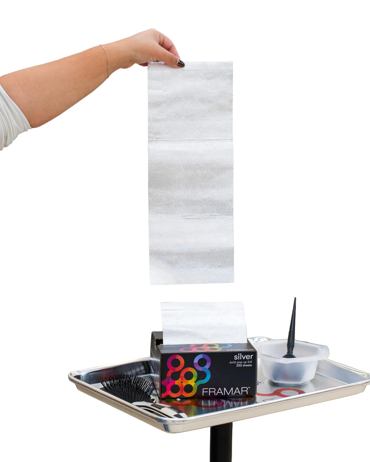 Framar premium silver hair foil for precise color placement.