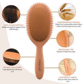 FRAMAR bristles massage the scalp for gentle circulation during brushing