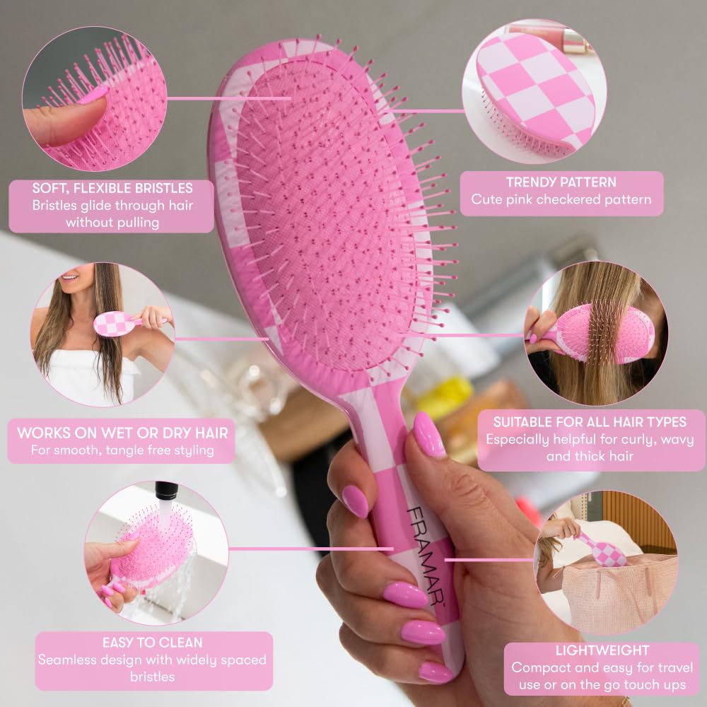 FRAMAR soft bristles detangler pink safely glides through knots