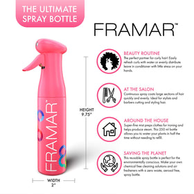 FRAMAR ultra-fine mist bottle delivering even dampening for hair.