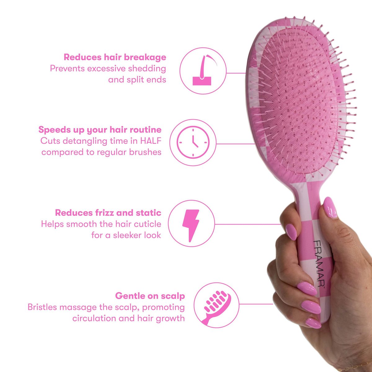 FRAMAR detangles wet hair quickly with less breakage