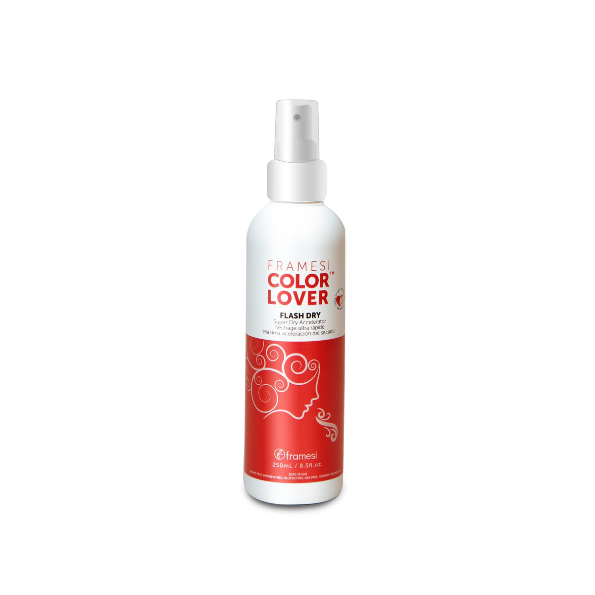 Framesi Color Lover Flash Dry Spray bottle provides heat protection and fast blow-dry for color-treated hair