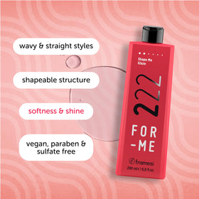 Framesi FOR-ME 222 Shape Me Glaze hair texture close-up showing flexible shaping.