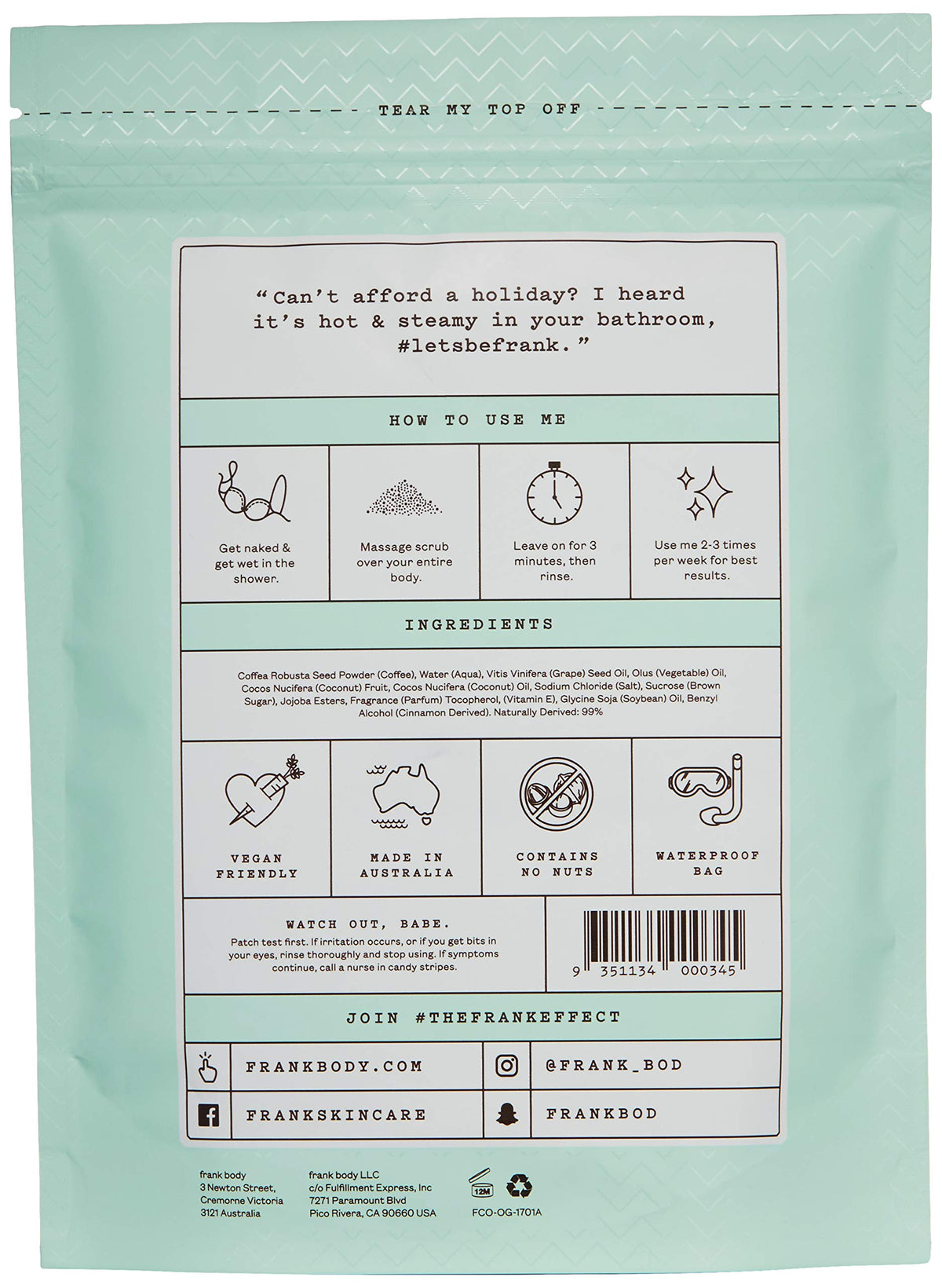 Close-up of Frank Body Coconut Coffee Scrub texture, ideal for smoothing and glow.