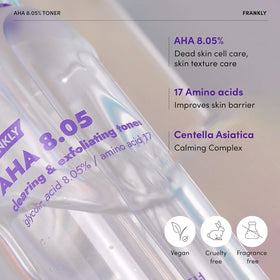 FRANKLY hyaluronic toner image emphasizes hydration and elasticity for comfortable skin