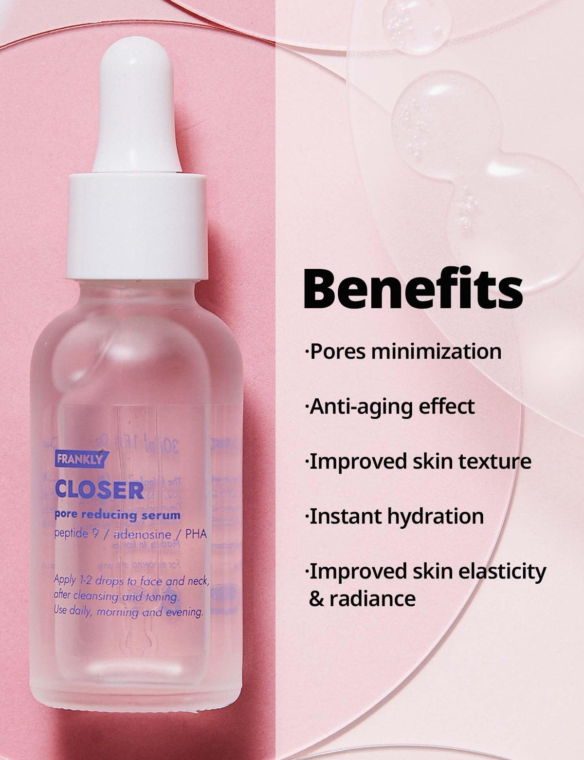 FRANKLY Hydration Power Duo closer serum bottle highlighted for hydration and anti aging support.