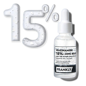 FRANKLY Niacinamide serum bottle showing fast-absorbing, oil-free finish for daily use