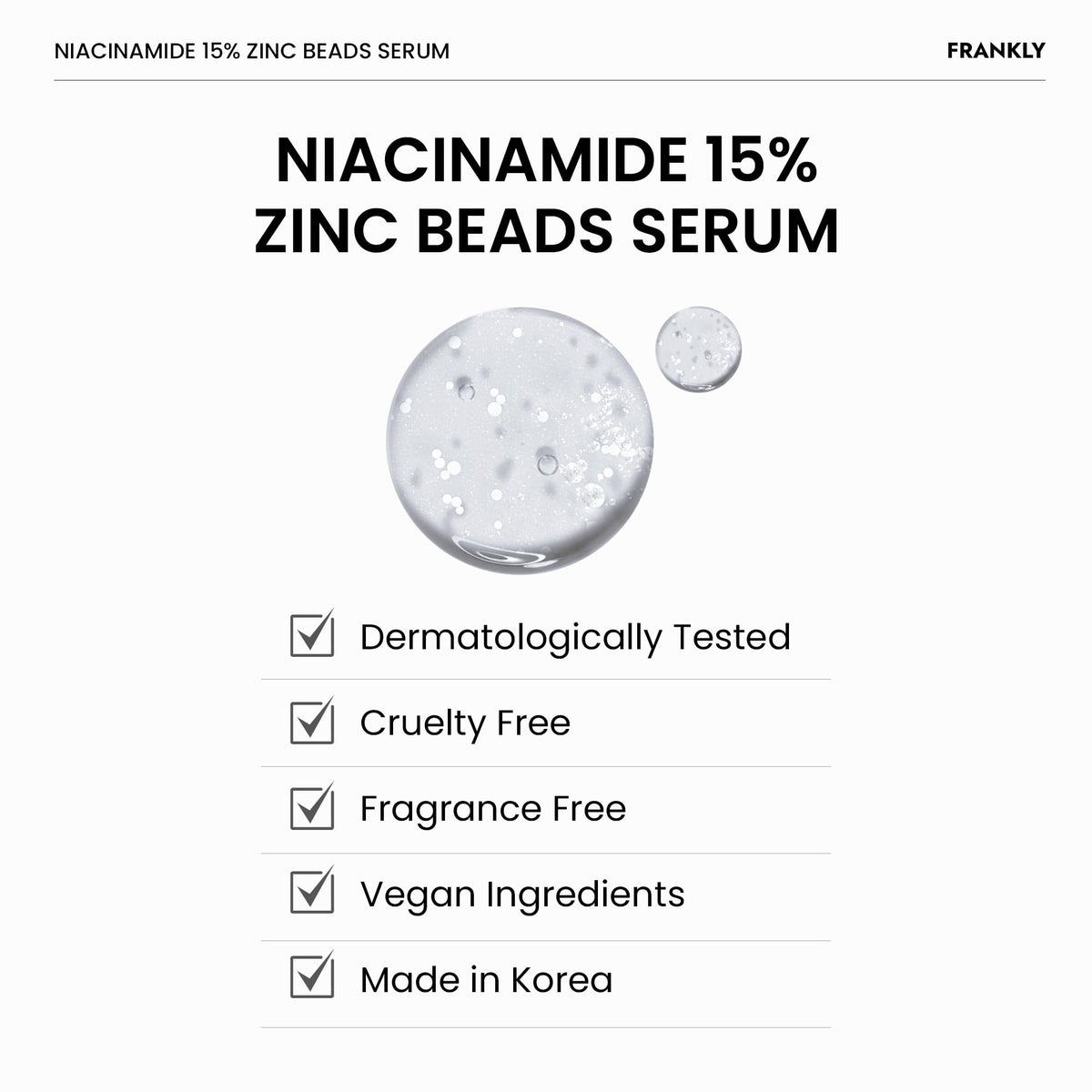 FRANKLY Niacinamide zinc serum box highlights a clean vegan formula