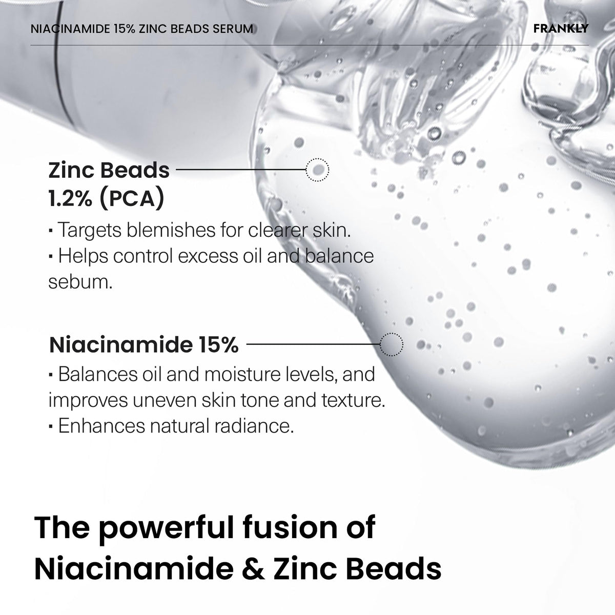 FRANKLY Niacinamide serum pump dispensing fresh beads for skin application