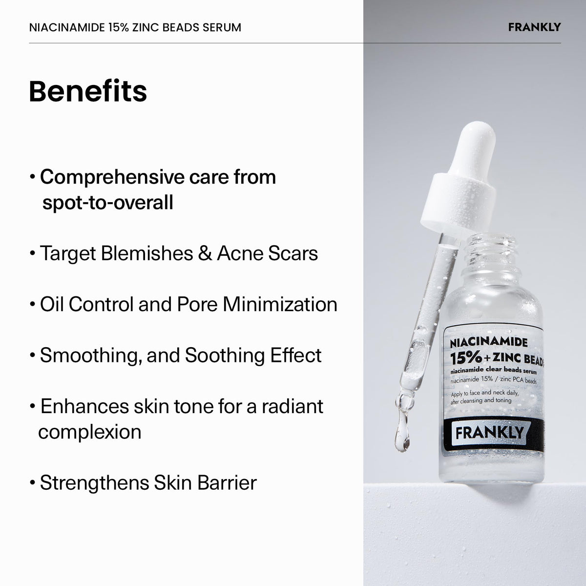FRANKLY Niacinamide beads on skin demonstrating bead-to-skin release