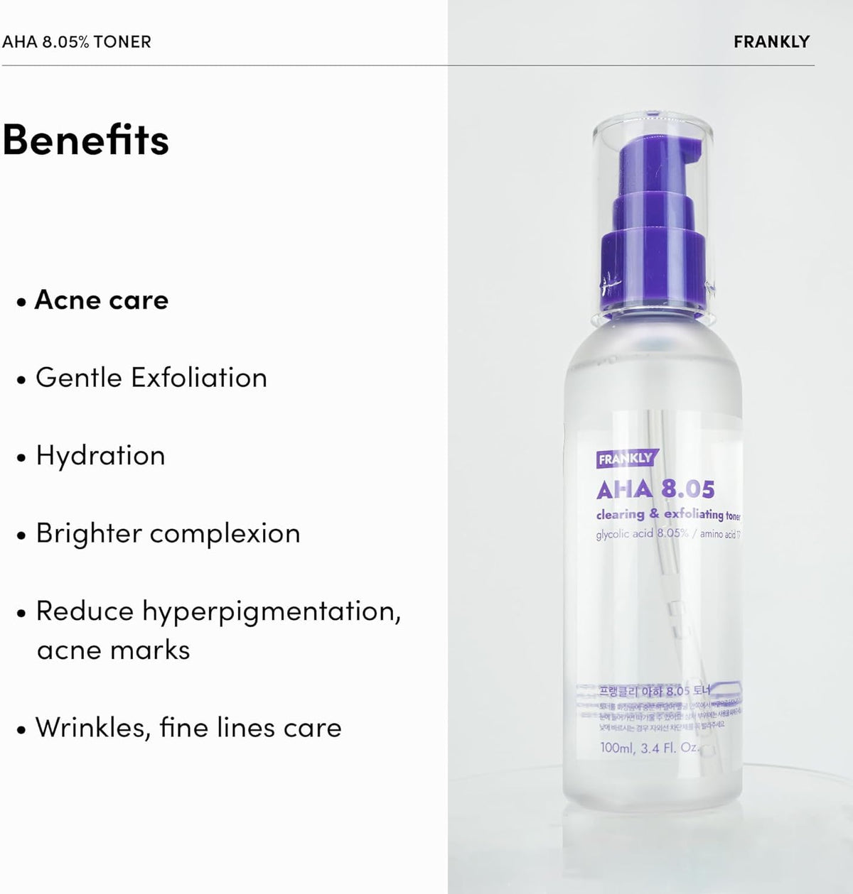 FRANKLY pore refining toner close up shows amino acids supporting balanced skin