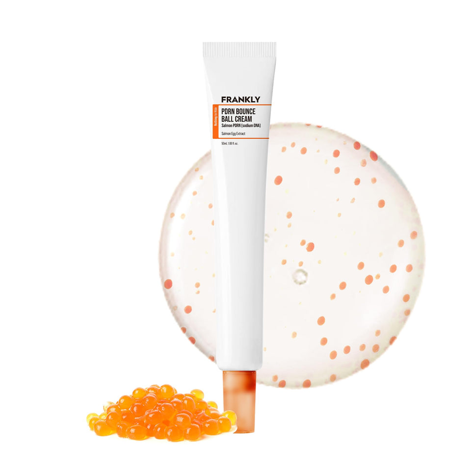 FRANKLY Salmon PDRN Bounce Ball Cream packaging highlighting barrier repair for sensitive skin