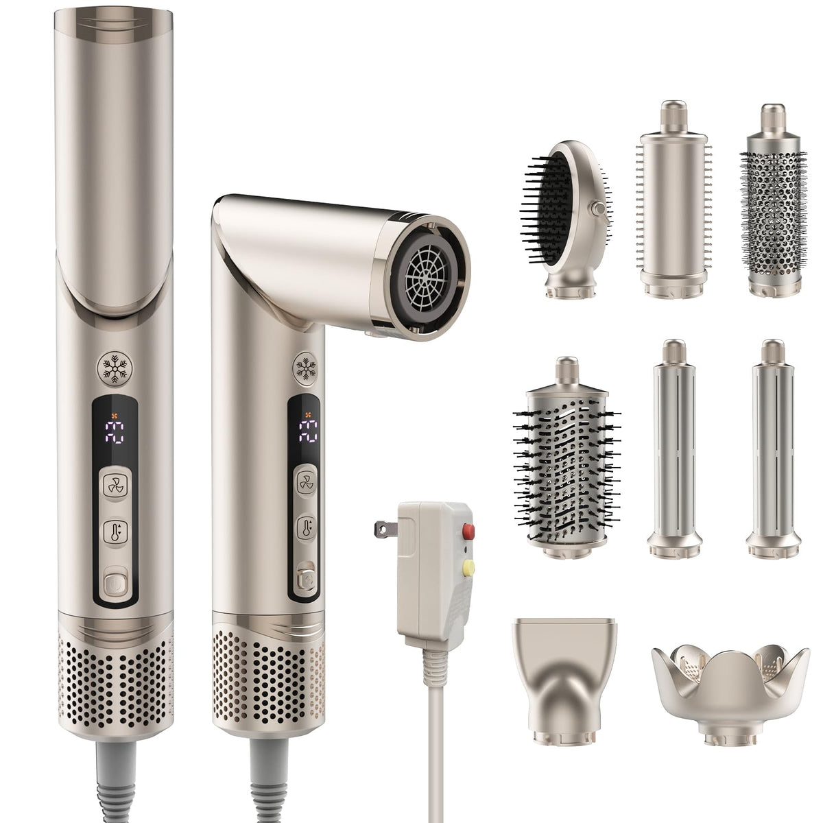 FRANO 8-in-1 styler attachments shown for versatile hair styling options.