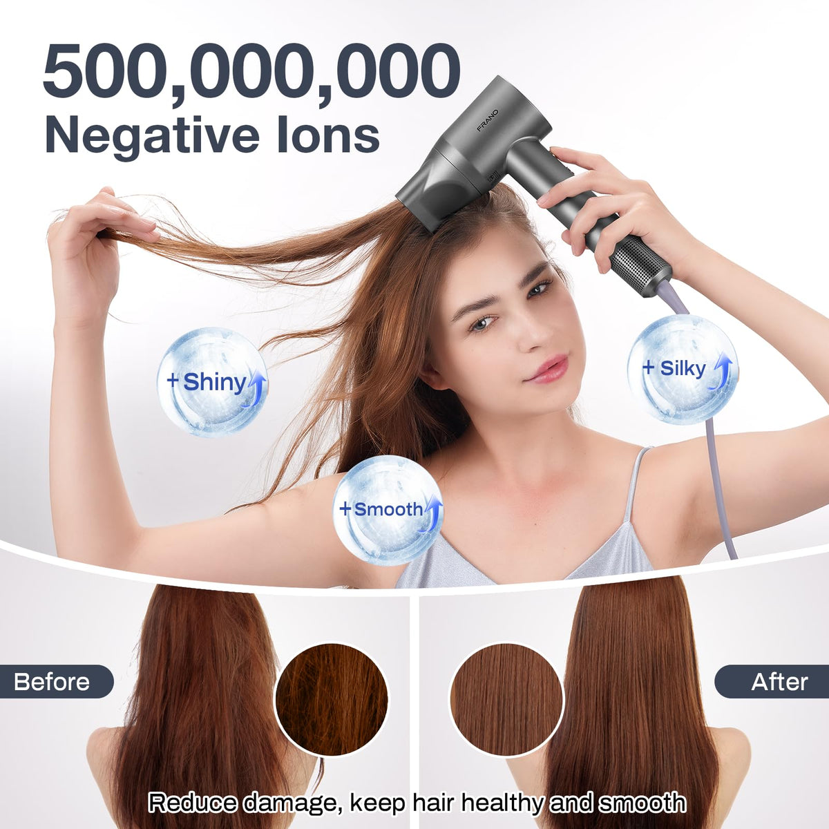 FRANO hair dryer with 5 heat and 2 speed settings for versatile styling