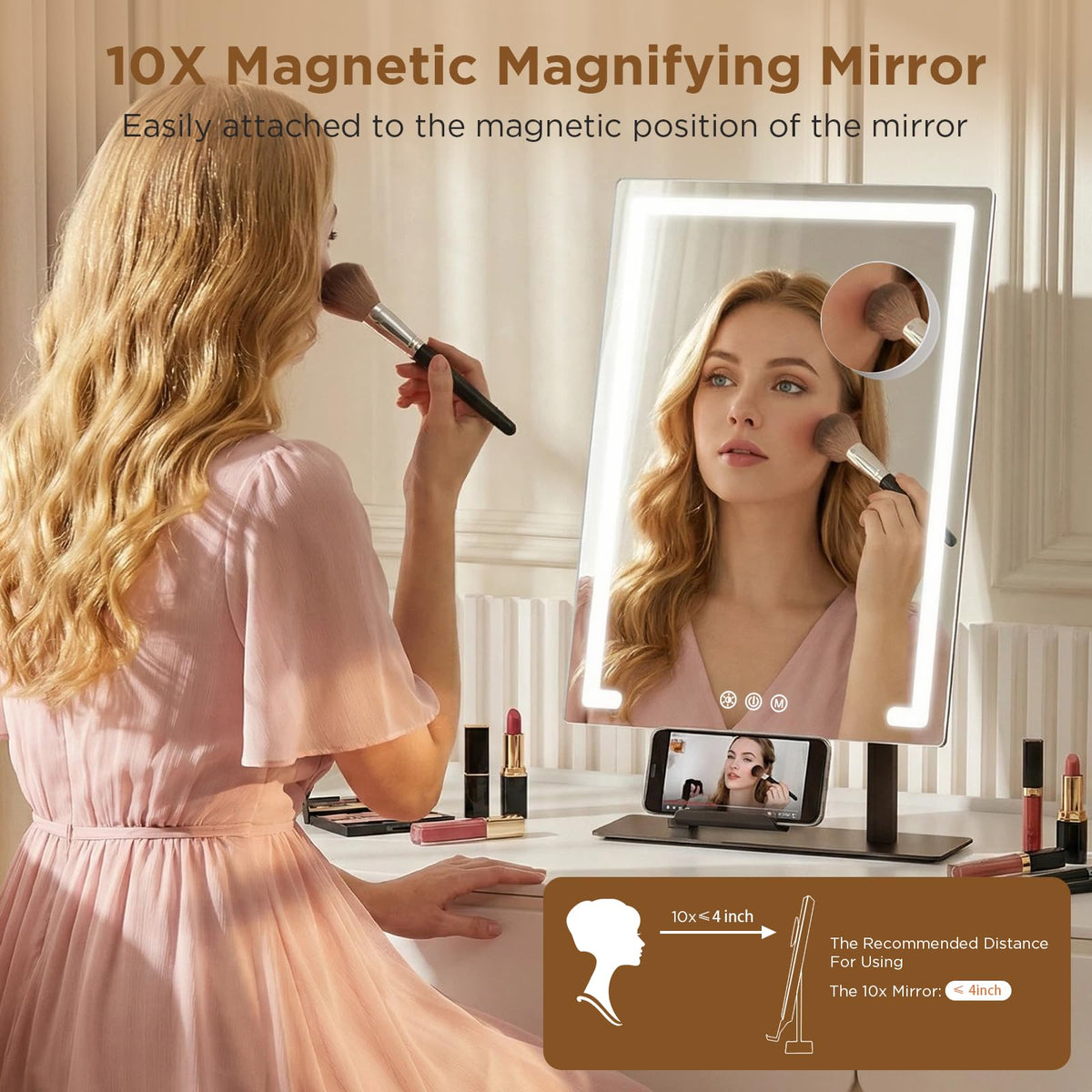 FRANO vanity mirror powered by 4000mAh battery for cordless use