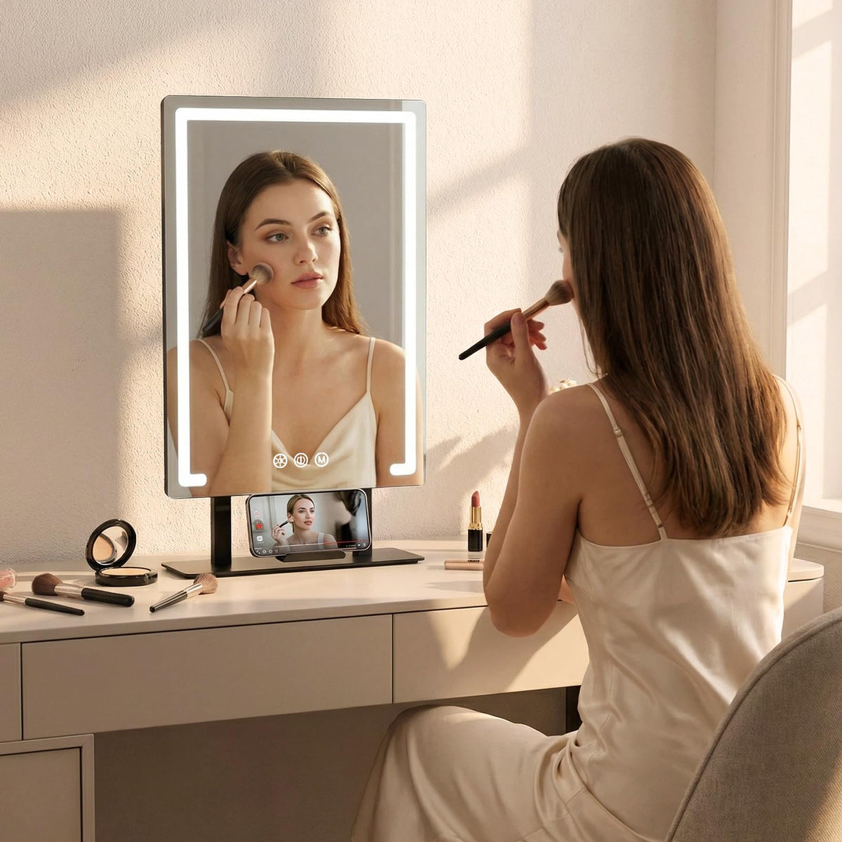 FRANO vanity mirror large 19.7 x 11.8 inch surface for full-face makeup