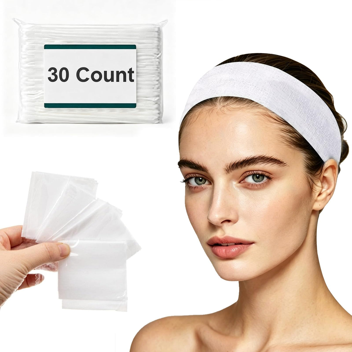 FRASTORDER disposable headband in white packaging keeps hair away from the face for makeup.