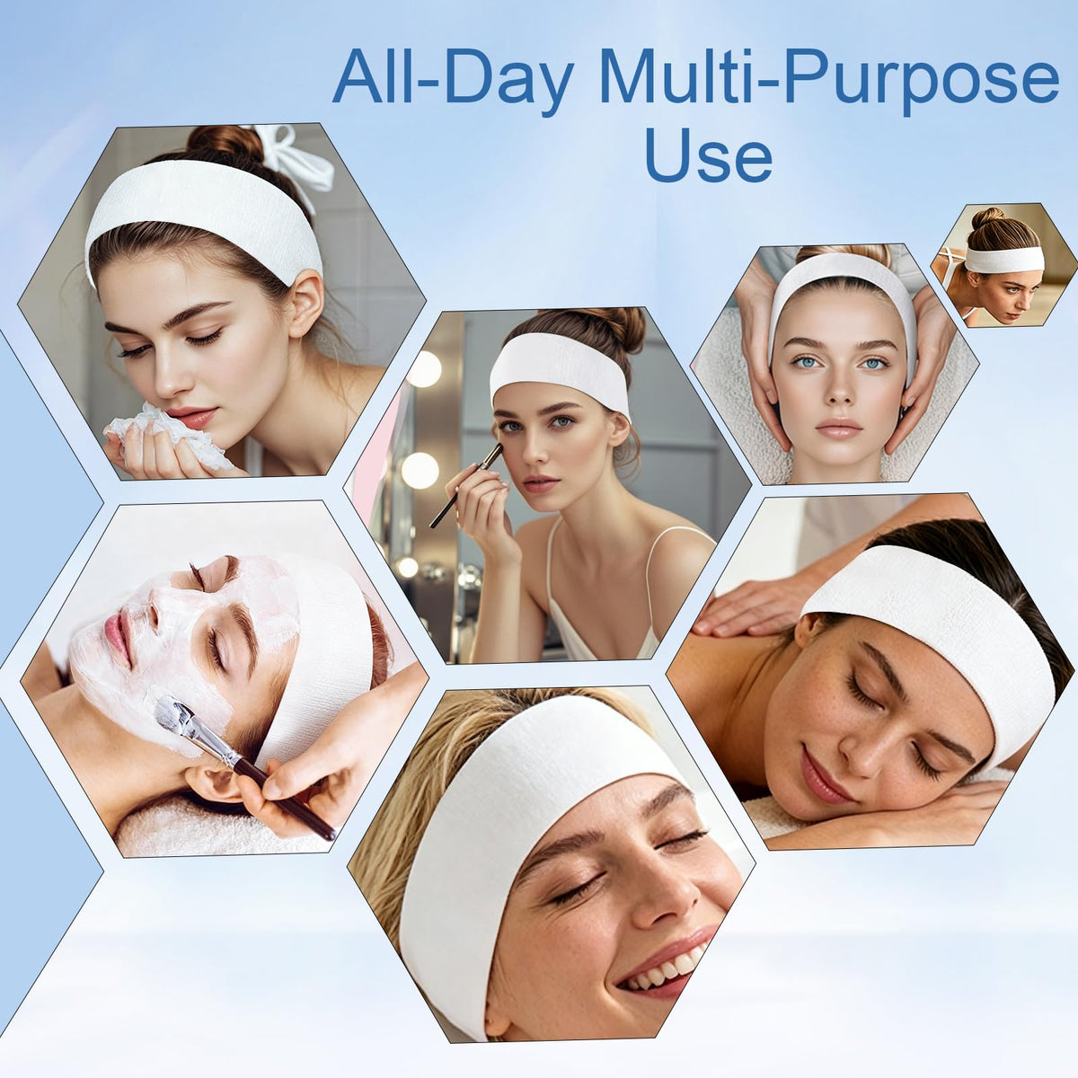 FRASTORDER disposable headband during skincare routines keeps hair secured.