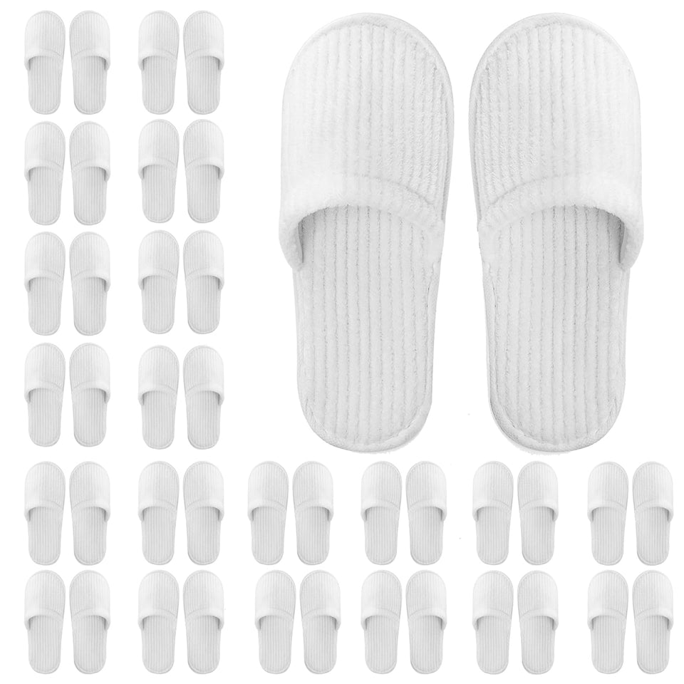 Frcctre white disposable slippers pack, ideal for welcoming hotel guests with clean, comfy footwear.