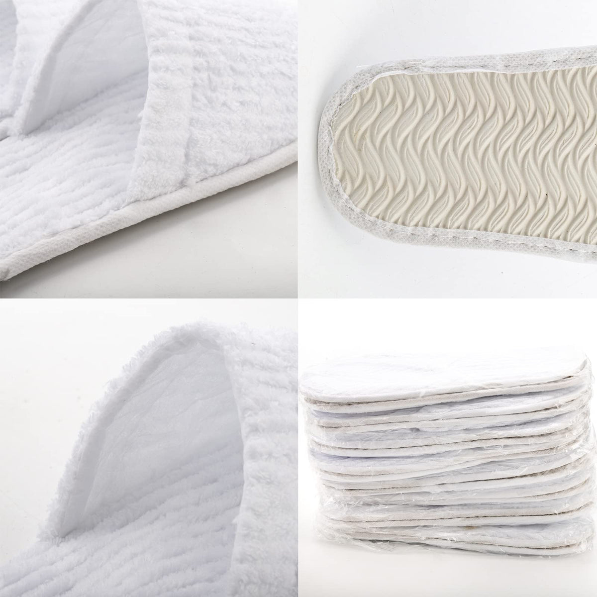 Frcctre white slippers on a bedside tray showing hotel room versatility.