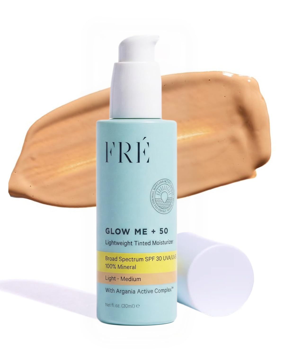 FRÉ tinted moisturizer bottle with pump for easy daily use and SPF protection.