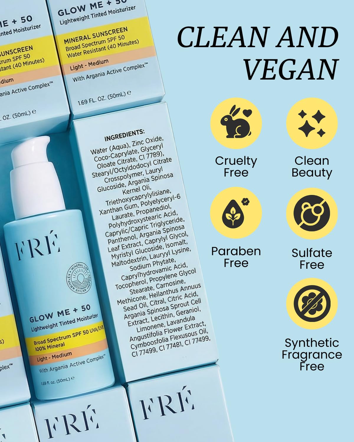 FRÉ light-medium shade close-up highlights breathable, non-greasy finish.