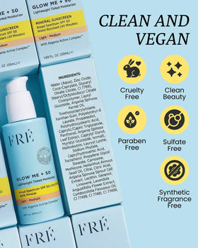 FRÉ light-medium shade close-up highlights breathable, non-greasy finish.