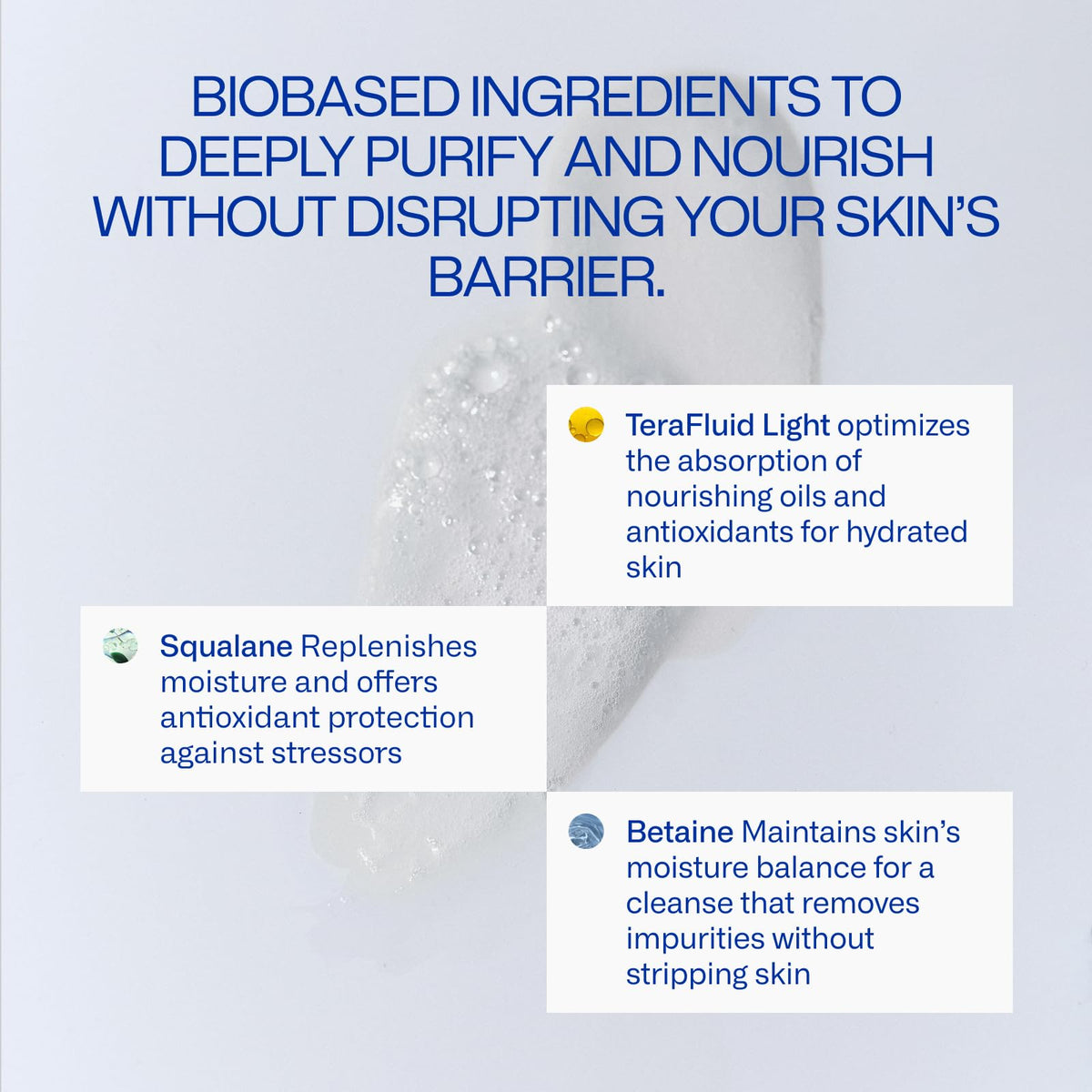 Freaks of Nature Barrier Balancing Cleanser closeup texture highlights lush microfoam and slip-free feel.