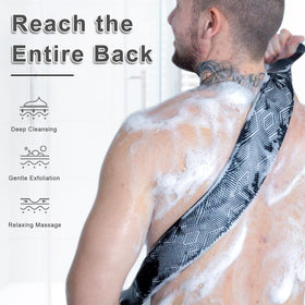 FREATECH back scrubber soft-side bristles for gentle exfoliation.