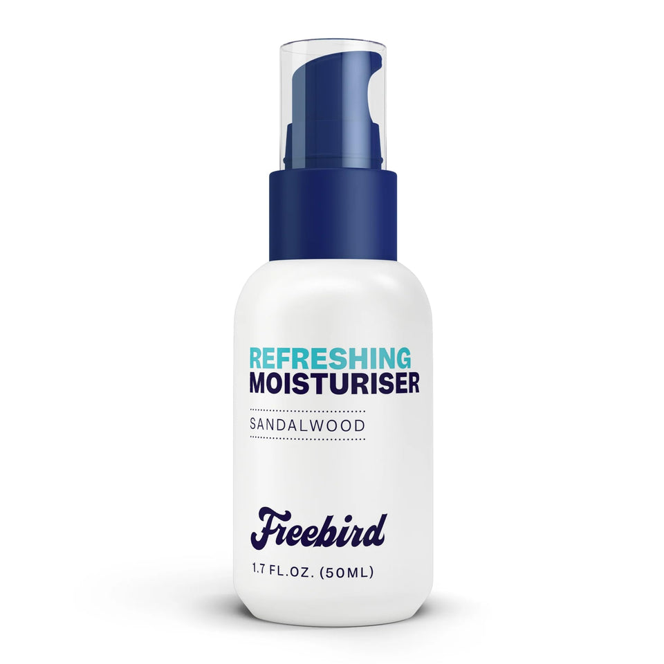 Freebird Face Moisturizer bottle delivers non-greasy hydration for daily use.