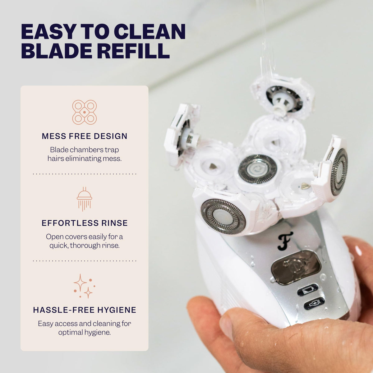 Freebird BodySmooth refill contour heads close-up shows five adaptive heads.