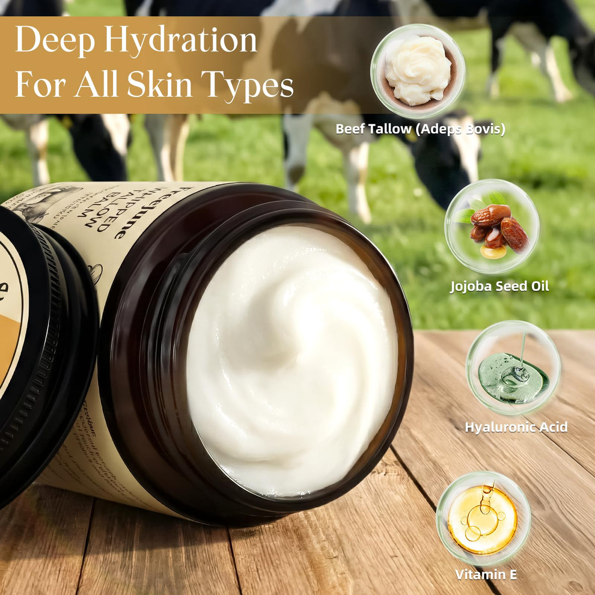FreeJune Beef Tallow cream texture highlights rich hydration for dry skin.