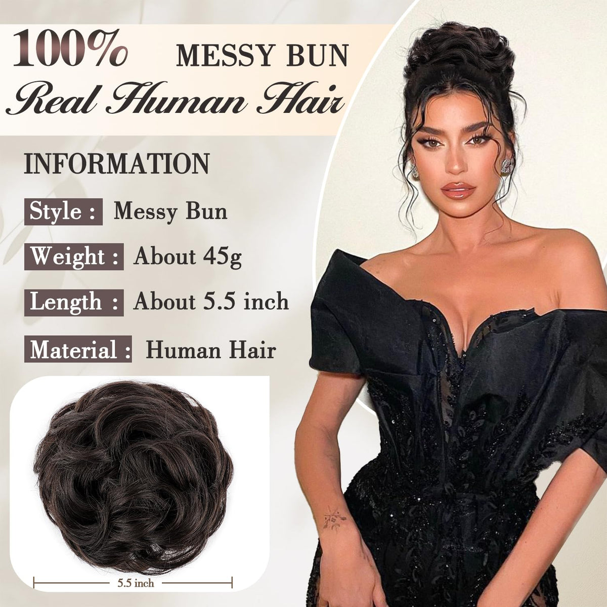 FREEMEIGE 100% human hair bun close-up showing realistic texture and shine
