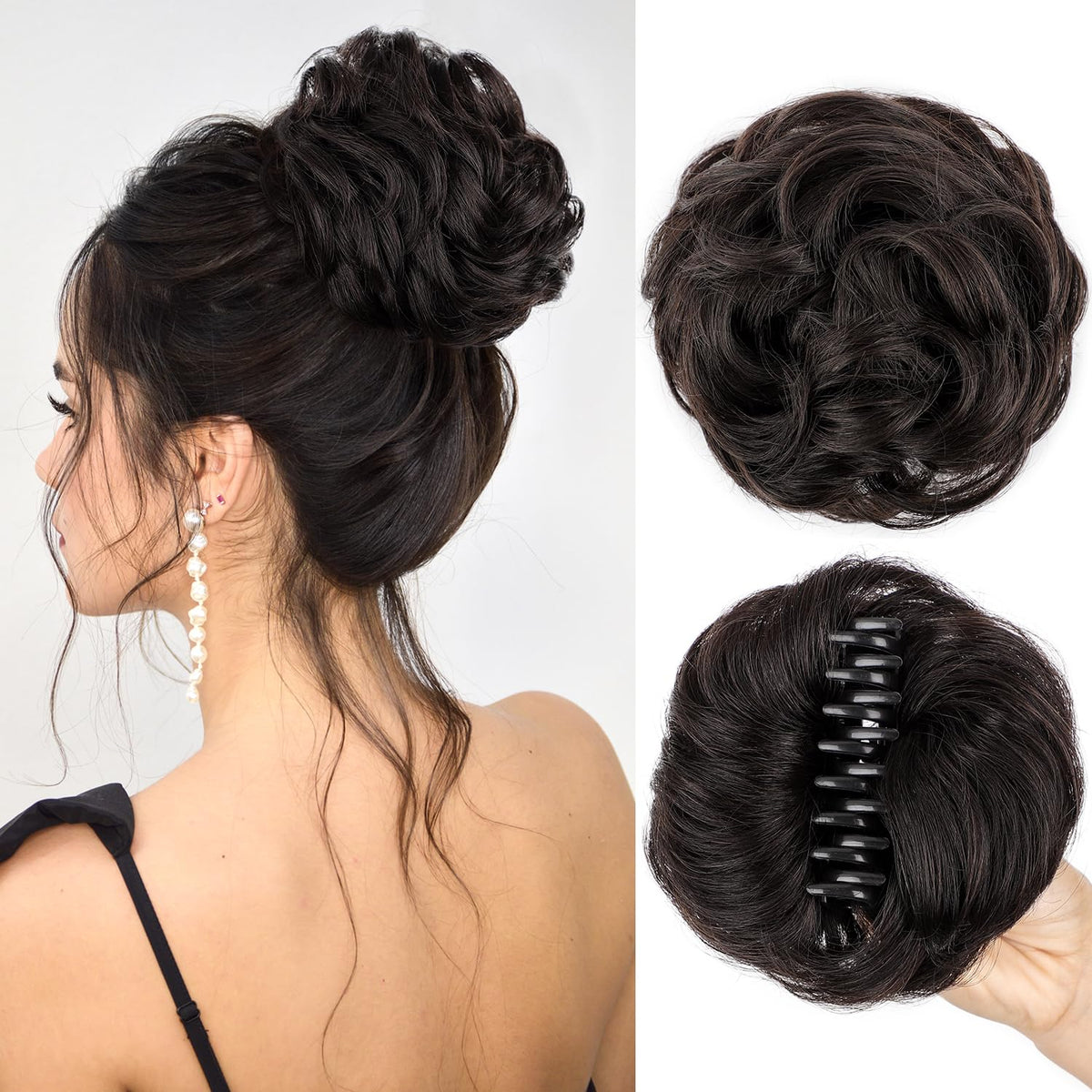 FREEMEIGE messy bun with claw clip adds natural volume for daily styling